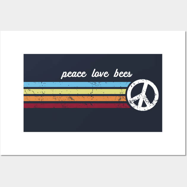 Retro Stripes Peace Love Bees Wall Art by Jitterfly